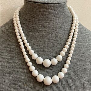 Vintage JAPAN 2 Strand White Glass Necklace